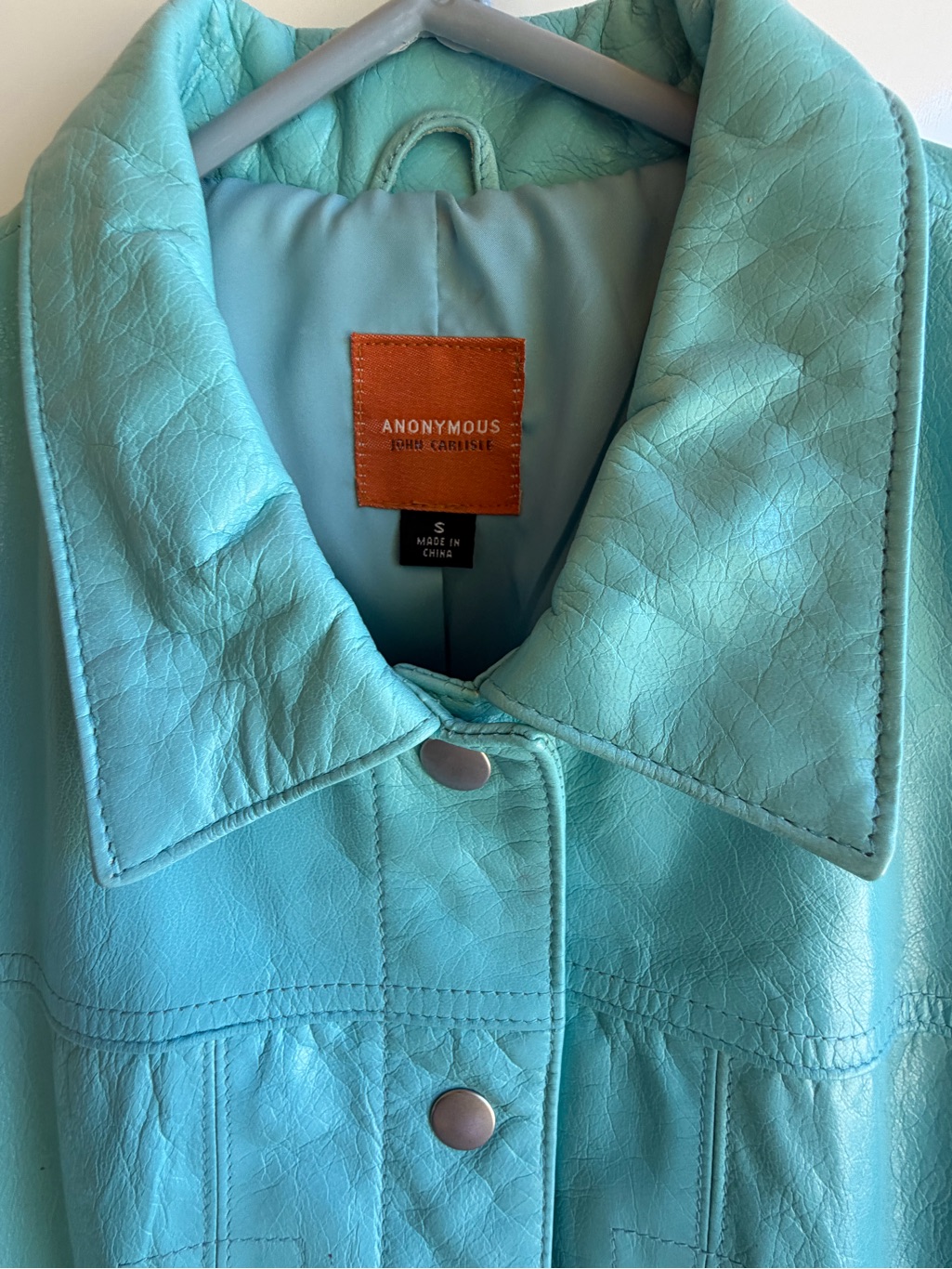Anonymous John Carlise Tourquise Genuine Leather Snap-Front Jacket-Size S — image 4 of 4